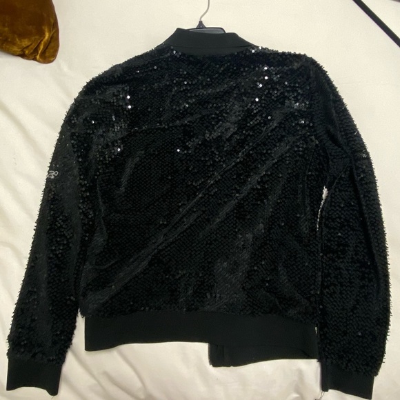 TROUVE Black ALL OVER SEQUINS Bomber Jacket Zipper M - Picture 3 of 16